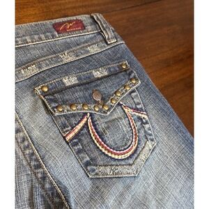 NWT Machine Jeans Horseshoe Bootcut Denim Junior's Size‎ 13 Blue Distressed Wash